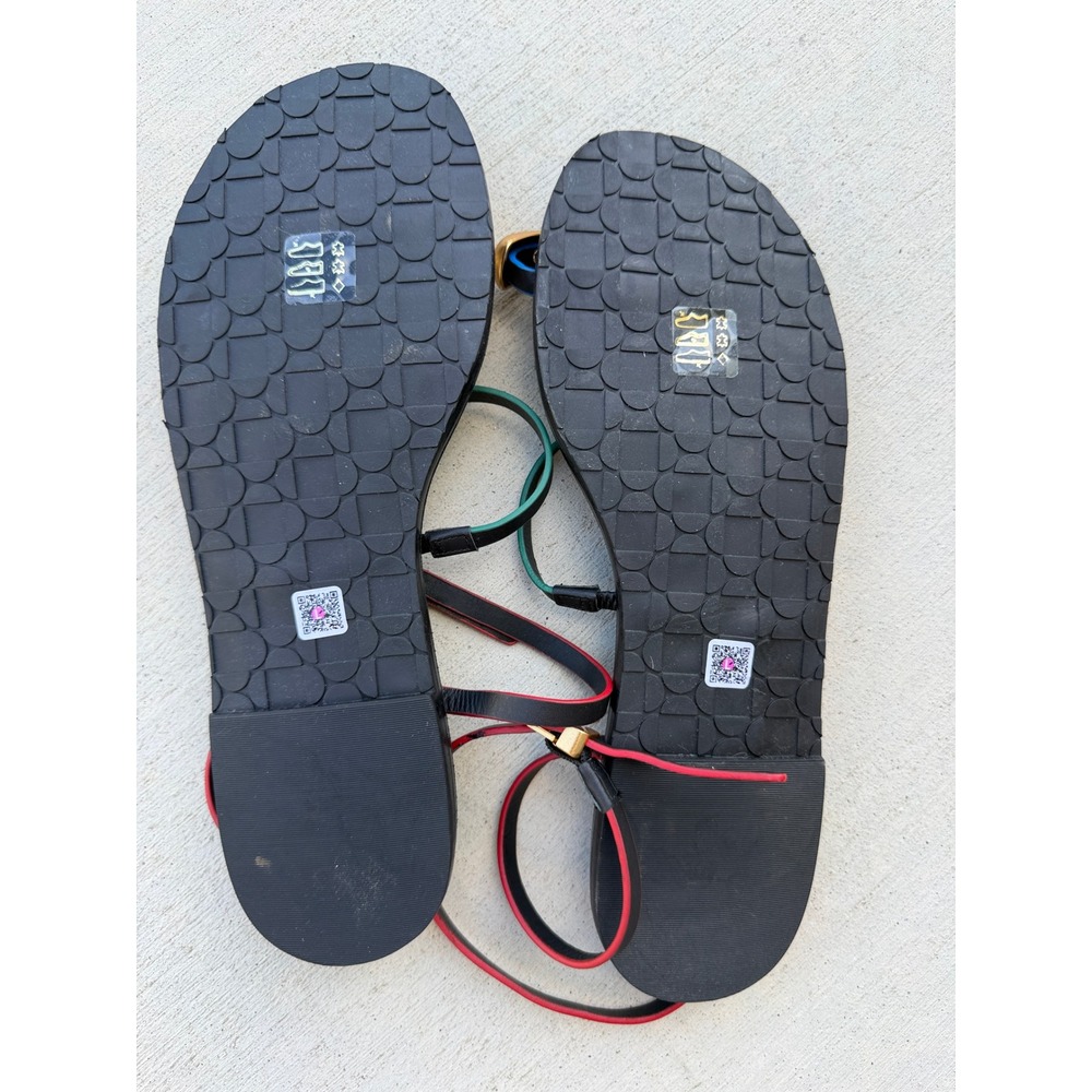 Larroude Biarritz Flat Sandals Black Multi Leather Gold Toe Ring Strappy Size 9 - Picture 7 of 8